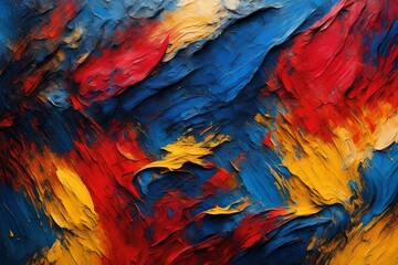 Abstract rough colorful complementary colors art painting texture background wallpaper, with oil or acrylic brushstroke waves, pallet knife paint on canvas