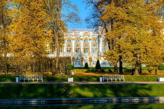 Catherine palace and park in autumn foliage, Pushkin, St. Petersburg, Russia