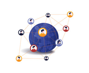 Inter world team networking flat illustration