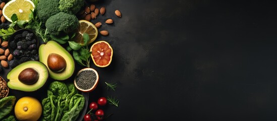Overview of vegan cuisine Superfoods photographed from above Organic ingredients for a healthy diet