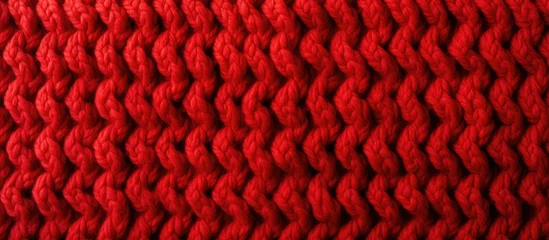 Foto op Canvas Hand knitted red wool fabric with a pattern texture © AkuAku