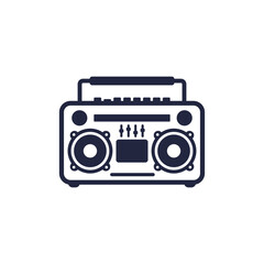 boombox icon, old cassette tape recorder on white