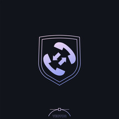 Secure phone call vector icon with shield