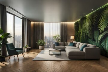 modern living room with sofa and nature