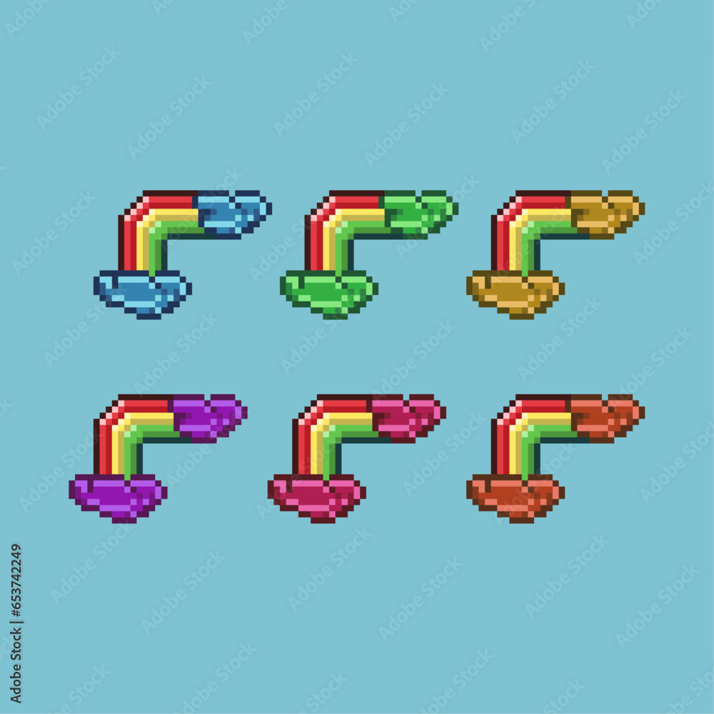 Poster pixel art sets of rainbow with variation color item asset simple bits of rainbow with cloud on pixel