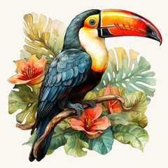 Fototapeta premium watercolor Toucan clipart, Generative Ai