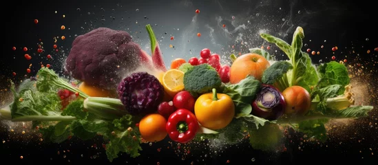 Zelfklevend Fotobehang Fruits and vegetables represent healthy food choices promoting the concept of eating well © AkuAku