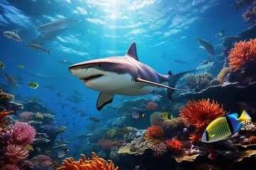 colorful tropical underwater shark theme near the reef