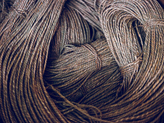 Heap of tied ropes in countryside