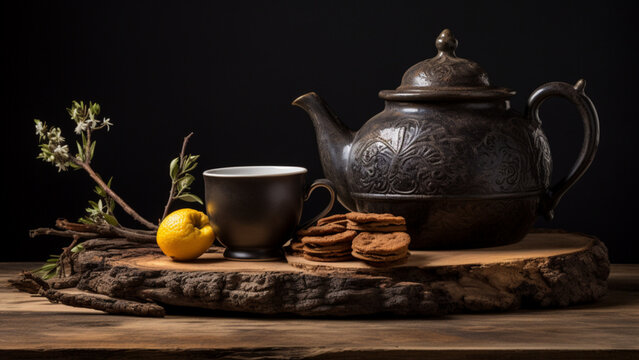 a classic and rustic tea set used as props for studio photography