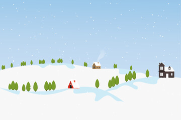 Flat Winter landscape background with snowy