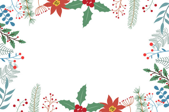Flat Christmas background with Holly 