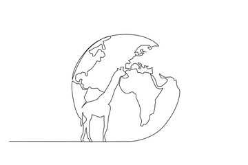 giraffe world map world globe education ecosystem animals life line art design concept