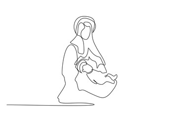 christian religious jesus mary birth baby icon line art design