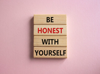 Be honest with Yourself symbol. Wooden blocks with words Be honest with Yourself. Beautiful pink...