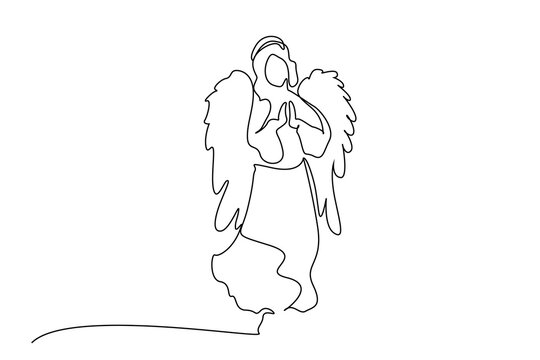 angel woman wing prayer line art design