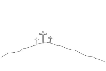 christian cemetery grave cross sign hill outdoor line art design