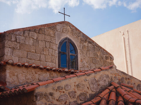 ancient Greek church in the old town of Rhodes. Travel to Greece, Mediterranean islands Rhodes.