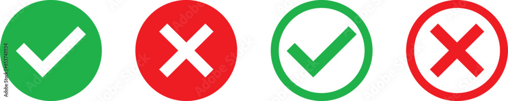 Poster check mark and x mark icon. checkmark and x mark icon for apps and websites. green and red check mar