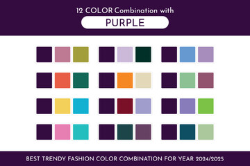 Forecast of the future color trend. Fashion Trend Purple Color guide palette 2024-2025. An example of a color palette. Easy to edit vector template for your creative designs.