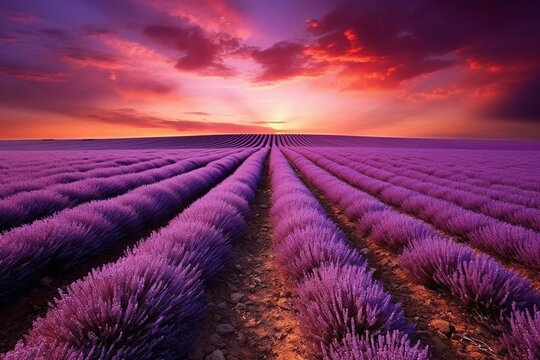 Beautiful Purple Field With Captivating Colors. Generative AI