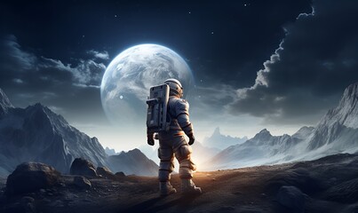 astronaut exploring extraterrestrial planets or moon, ai generative - obrazy, fototapety, plakaty