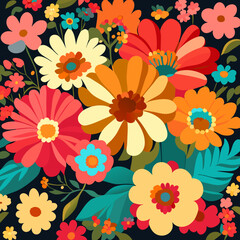 Fototapeta na wymiar Flowers Background Colorful Animated Vector Collection