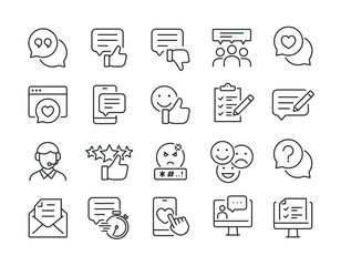 Feedback, testimonial, customer thin line icons. Editable stroke. For website marketing design, logo, app, template, ui, etc. Vector illustration.