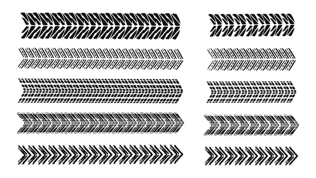 Car and motorcycle tire track vector set. Tire mark. Truck tread mark on the road concept. Vector tire mark from different tread type of car and moto wheel.