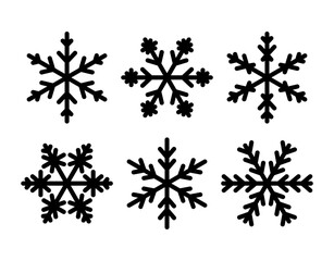 Snowflake winter set of black isolated icon silhouette on white background