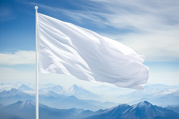 Mountain peak white flag fluttering in the wind isolated on a gradient background 