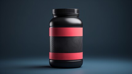 Large protein box on a simple gray background. Blank space for text or logo. Image generated by AI.