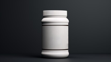 Large protein box on a simple gray background. Blank space for text or logo. Image generated by AI.