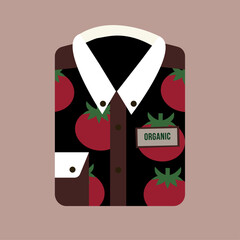 Flat Design Illustration with  Organic  Shirt and Tomato Pattern