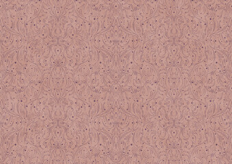 Hand-drawn abstract seamless ornament. Purple on a pale pink background. Paper texture. Digital artwork, A4. (pattern: p11-2b)