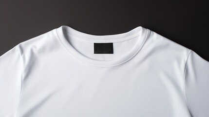 A close-up of the label on the white T-shirt. Blank space for text or logo. Image generated by AI.