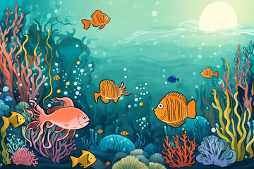 Obraz na płótnie Canvas whimsical underwater world with marine creatures 