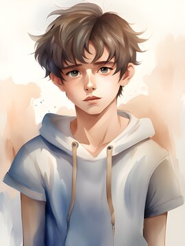 portrait of a boy with a white jacket in a sweater