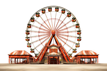 Old carnival with a Ferris wheel isolated on a transparent background, Generative Ai
