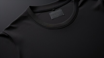 A close-up of the label on the black T-shirt. Blank space for text or logo. Image generated by AI.