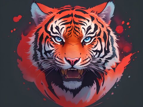  illustration face evil tiger, created by ai generated