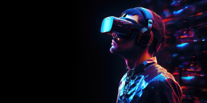 Virtual reality: the user immersed in the world of games with virtual reality glasses