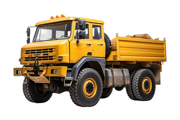 Fototapeta na wymiar Articulated heavy industrial yellow dumper trucks isolated on a transparent background, Generative Ai
