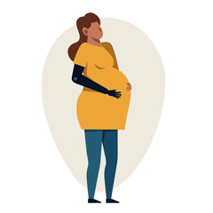 A pregnant hispanic woman with an arm prosthetics. A pregnant amputee vector image. - 653757435