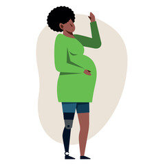 A pregnant black woman with a leg prosthetics. A pregnant amputee vector image. - 653757645