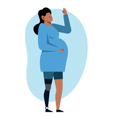 A pregnant hispanic woman with a leg prosthetics. A pregnant amputee vector image. - 653757659