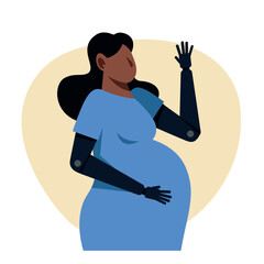 A pregnant black woman with an arm prosthetics. A pregnant amputee vector image. - 653758236