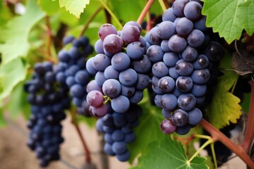 bunch of ripe grapes on a vine