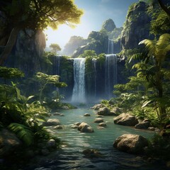 garden of eden waterfall nature cinematic
