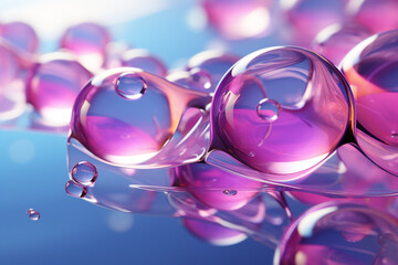 Violet and blue transparent glossy bubbles background. Color bubbles made with AI